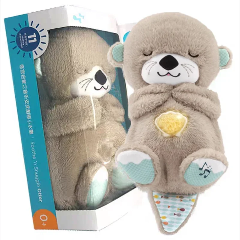 Nutria de respiración para dormir y compañero de juegos, juguete de peluche Musical para bebé con sonido ligero, sensorial para recién nacido, regalos cómodos para bebé