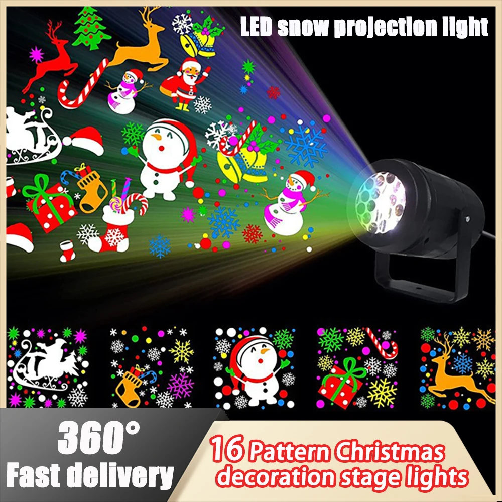 Proyector de luces Led para fiesta de Navidad, lámpara láser para interiores y exteriores, iluminación de vacaciones, 16 patrones, 1 unidad, 2024